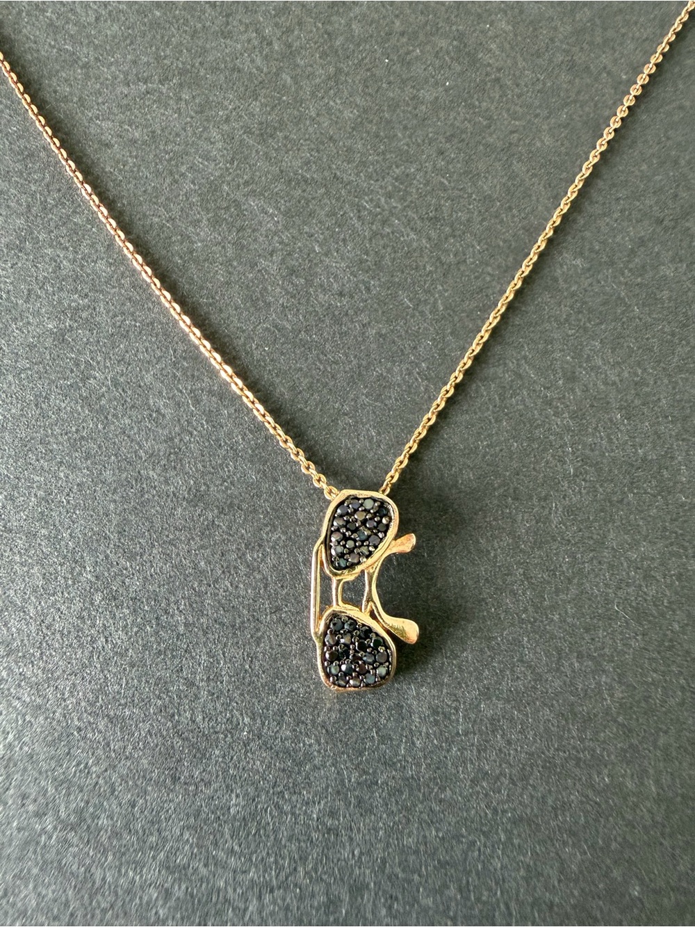 Gold Sunglasses Pendant Necklace with Black Crystal Accents